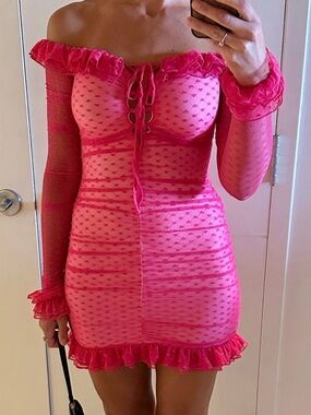 Coquette Pinup Girl Queen Of Hearts Mesh Off The Shoulder Mini Dress